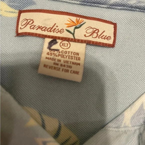 🌺 Paradise Blue Floral Hawaiian Polo Shirt XLT 🏖️✨ - Picture 3 of 3